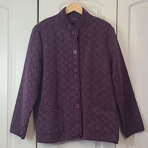 Focus Purple Waffle Knit Jacket Cotton C-583 Big CIRCLE Buttons Pockets Size L